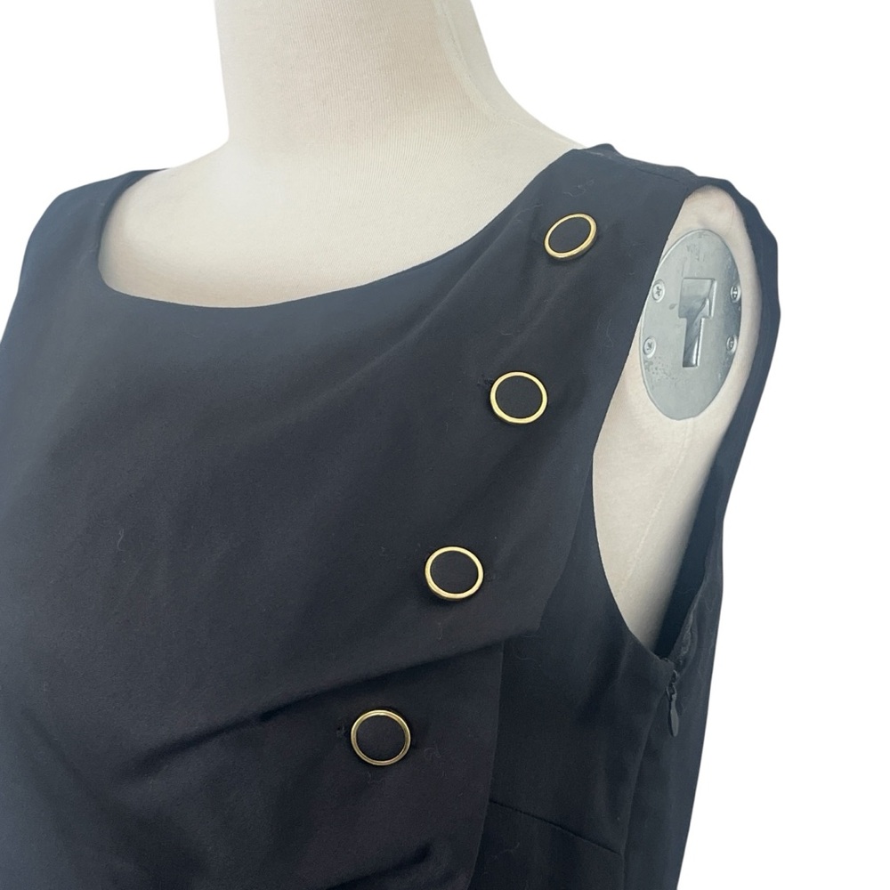 NWT ($88) Richard Malcolm Black Sleeveless Ruched Button Detail MIDI Dress Sz 6 - Picture 5 of 11